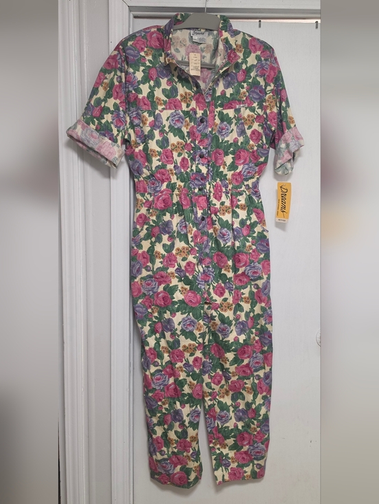 Dreams Pants - 80's NWT 100% Cotton VTG Floral Jumpsuit Sz L